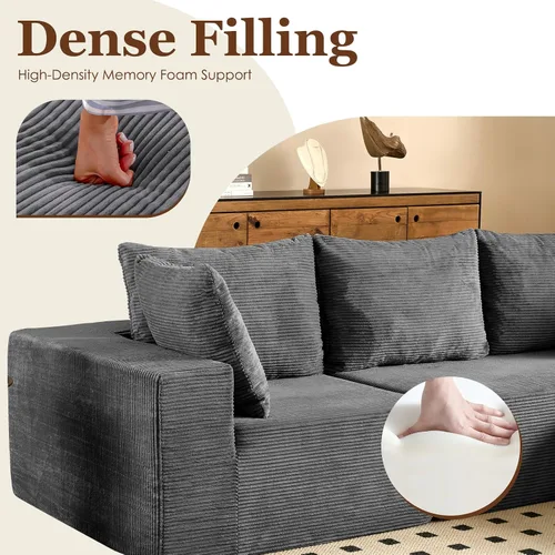 Vista 3 de INGEROOM Sofá Seccional Modular Cloud de 108 pulgadas con asiento profundo, sofá sin armazón con otomana móvil, sofá de espuma viscoelástica de pana