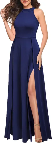 Vista 3 de Mushare Vestido largo formal, para mujer, con cuello halter, sexy, con corte, de cóctel o fiesta