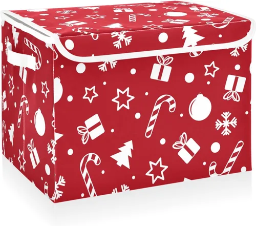 Vista 9 de CaTaKu Contenedores grandes de tela con tapas, cajas de almacenamiento de bastones de caramelo de Navidad con asas para organizar la ropa, cubos