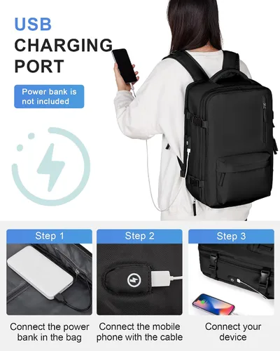 Vista 3 de VECAVE mochila para laptop de viaje, mochila para llevar en vuelos, mochila casual para deportes y universidad, A-Negro, Pequeño, Mochilas de viaje