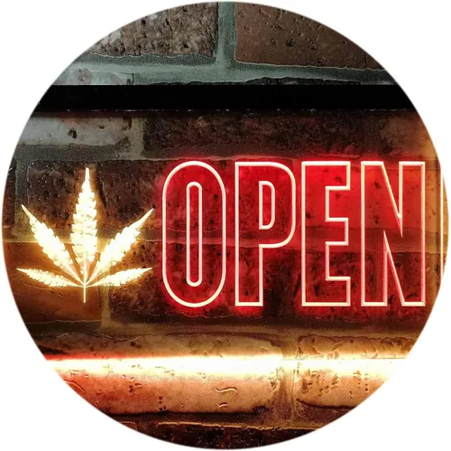 Vista 12 de ADVPRO Open Marijuana Hemp Leaf High Life Dual Color LED Neon Sign Blue & Red 12" x 8.5" st6s32-j0791-br