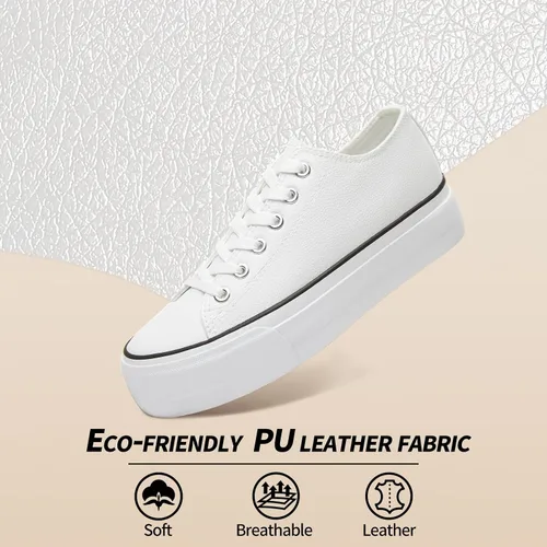 Vista 2 de Rominz Zapatos deportivos de plataforma para mujer, de piel sintética, con cordones, ligeros, cómodos, clásicos, informales, sin cordones, zapatos