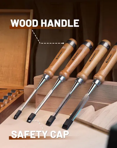 Vista 2 de EZARC Juego de herramientas de cincel de madera de 6 piezas, kit de cincel de tallado de carpintería con estuche de madera prémium para carpintero