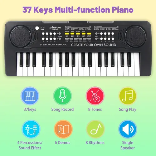 Vista 2 de Teclado de piano para niños, 37 teclas. Teclado de música portátil. Piano eléctrico. Juguetes de piano electrónico para niños. Instrumento musical