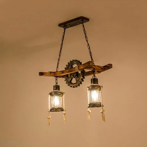 Vista 5 de TFCFL Lámpara colgante industrial de 8 cabezas, estilo granja, de madera, lámpara de techo vintage, pantalla de cristal para mesa de billar, cocina