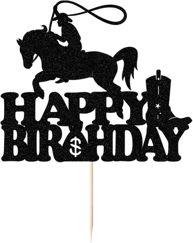 Vista 2 de Decoración para tartas de vaquero: cumpleaños de niños occidentales con purpurina, fiesta temática de vaquero para hombres, baby shower, temática