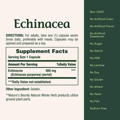 Vista 5 de De la Naturaleza Bounty todo natural zacate Echinacea 400 mg, 100 Cápsulas, 5633, 1, 1
