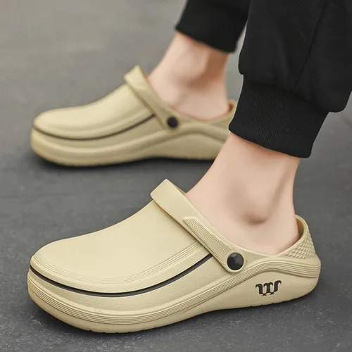 Vista 3 de Zuecos de trabajo antideslizantes para hombre y mujer, zapatos de chef de jardín, ligeros, impermeables, para enfermeras, cocina, restaurante
