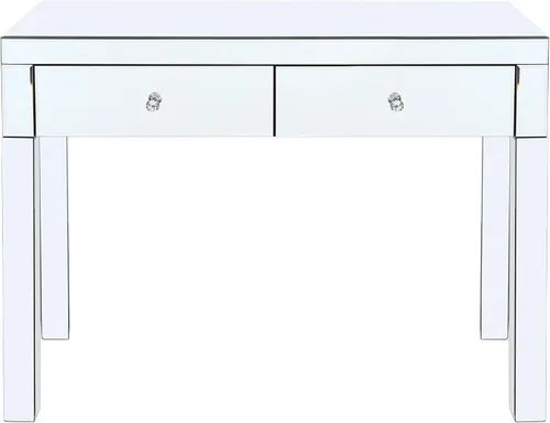 Vista 6 de Moderna mesa de consola plateada con espejo con 2 cajones de almacenamiento, escritorio rectangular de tocador, mesa de tocador de maquillaje