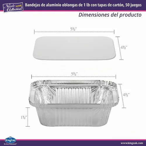 Vista 3 de Nicole Home Collection Sartenes de aluminio con tapas, 50 unidades, sartenes oblongas de 1 libra (5 x 4 pulgadas), recipientes para llevar