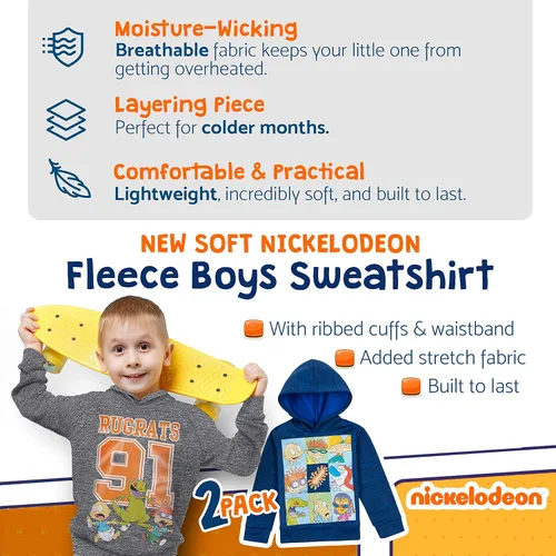 Vista 5 de Nickelodeon 2 Pack Spongebob and Rugrats Soft Fleece Hoodies for Boys, Lightweight Graphic Pullover Sweatshirts