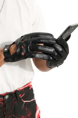 Vista 6 de Guantes de conducción de cuero sin forro para pantalla táctil para hombre