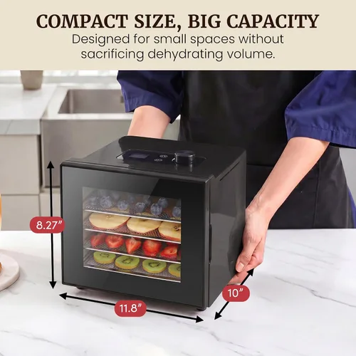 Vista 5 de Elite Gourmet - Deshidratador de alimentos, bandejas de acero inoxidable, controles de temperatura ajustables, aperitivos de jerky, hierbas, frutas
