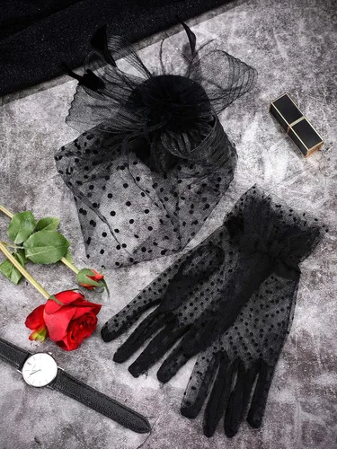 Vista 7 de Fascinadores para mujer sombrero de fiesta de té y guantes de encaje sombrero funerario de los años 50 sombrero vintage de plumas de boda velo