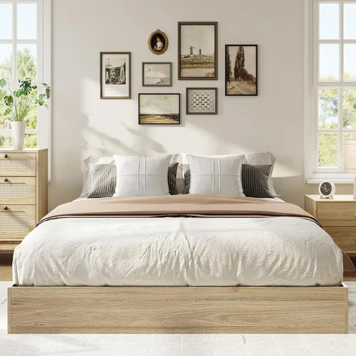 Vista 9 de IDEALHOUSE Marco de cama de plataforma tamaño individual, soporte de listones de madera, no necesita somier, fácil montaje Wooden Slat Support,No
