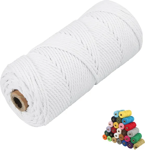 Vista 57 de Cordón de algodón para macramé, hilo torcido de 4 capas, cuerda de algodón natural, suministros perfectos de macramé, para hacer soportes colgantes