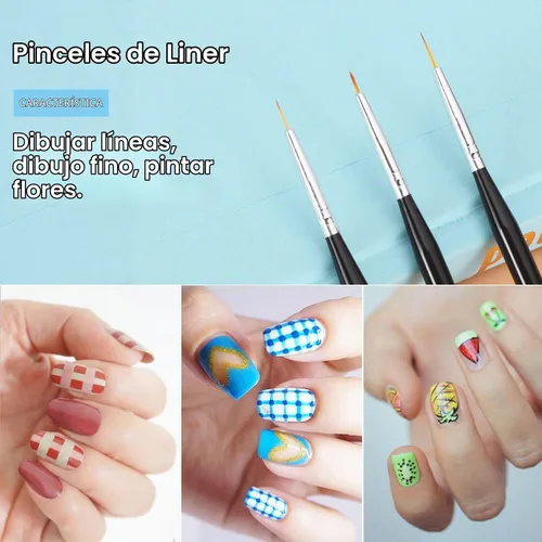 Vista 2 de TEOYALL Pinceles para arte de uñas - Gel constructor, herramientas de punteado, delineador fino Negro