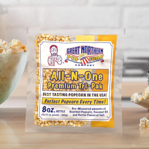 Vista 5 de Paquetes de palomitas de maíz de 8 onzas – Pre-medidos, estilo de cine, granos todo en uno, sal, paquetes de aceite para máquinas de palomitas