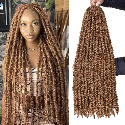 Vista 18 de Leeven Cabello de ganchillo de 12 pulgadas de color marrón mariposa 30#
