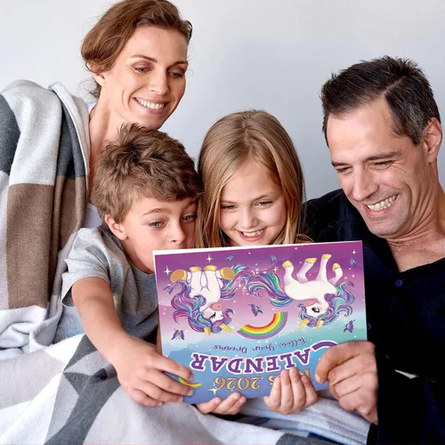 Vista 6 de Calendario infantil 2026 – Calendario de unicornio 2026 de 12 x 12 pulgadas para niños con más de 400 calcomanías divertidas, perfecto