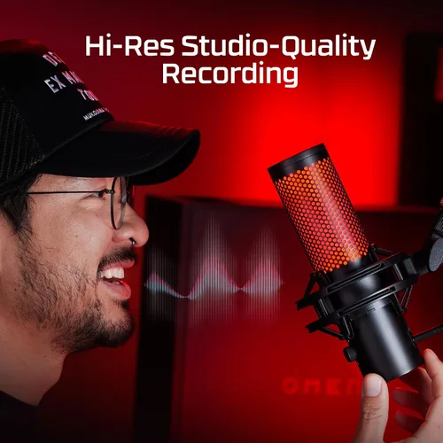 Vista 2 de HyperX QuadCast 2 - Micrófono USB para juegos, transmisión y podcasting, con controles integrados, iluminación LED, soporte de choque extraíble, PC
