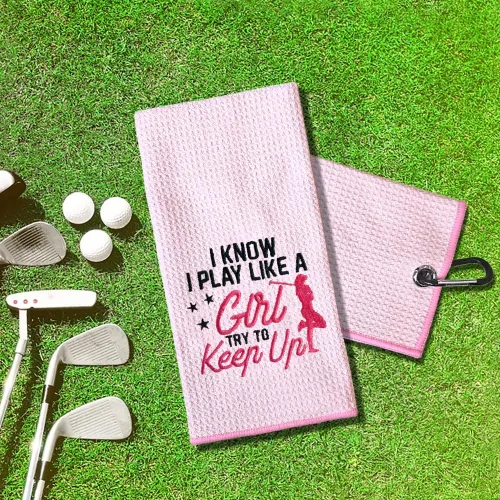 Vista 6 de TOUNER I Know I Play Like A Girl Try to Keep Up, toallas de golf bordadas divertidas para mujer, bolsa de golf, toalla de regalo para damas