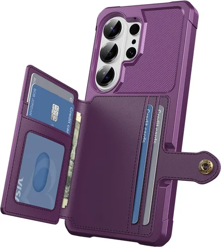 Vista 92 de Funda para Samsung Galaxy S21 Ultra con tarjetero, compatible con soporte magnético para automóvil, resistente a los golpes, resistente, suave, TPU