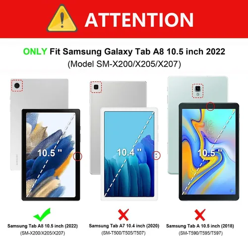 Vista 2 de Funda para Samsung Galaxy Tab A8 de 10.5 pulgadas (SM-X200/X205/X207), funda de piel sintética premium con función de encendido automático