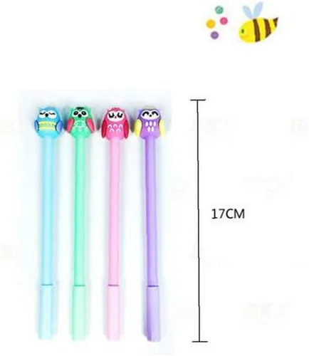 Vista 4 de 4pcs lindo búho gel pluma 0.020 in tinta negra estudiante escritura plumas novedad Kawaii animales en forma de pluma escuela papelería suministros