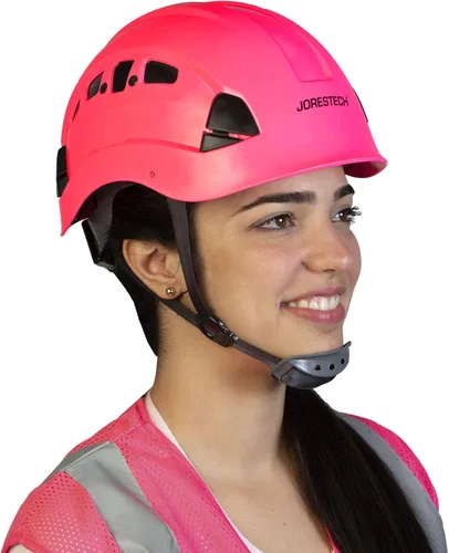 Vista 9 de JORESTECH - Casco de ABS para trabajar en altura y rescate con ranura ventilada con trinquete ajustable de suspensión de 6 puntos ANSI Z89.1-14 Negro