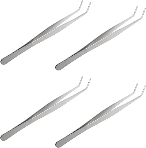 Vista 7 de Aoje-Link Pinzas de acero inoxidable con punta dentada curvada, máquina de coser pinzas de reparación electrónica, alicates multiusos, alicates