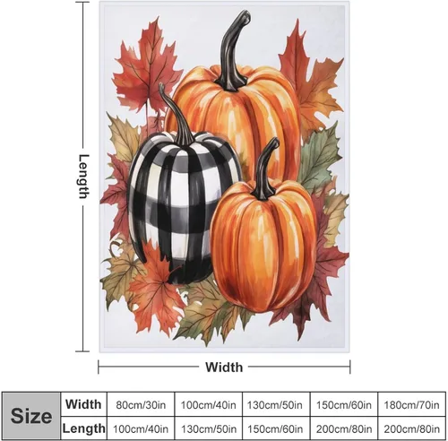 Vista 2 de Manta de lana cuadriculada con diseño de calabaza, hojas de arce, Acción de Gracias, manta de cama para otoño, Acción de Gracias, ligera, súper