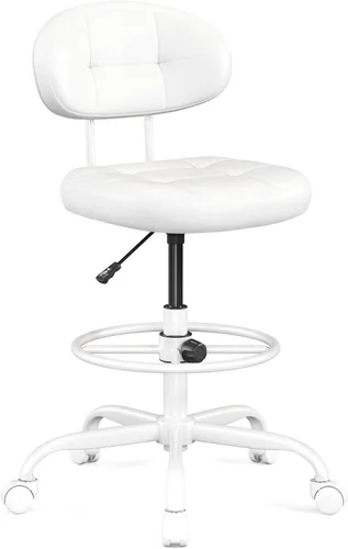Vista 9 de Misolant Silla de dibujo sin brazos, silla de oficina alta con anillo reposapiés para escritorio de pie, pequeña silla de oficina ejecutiva de piel