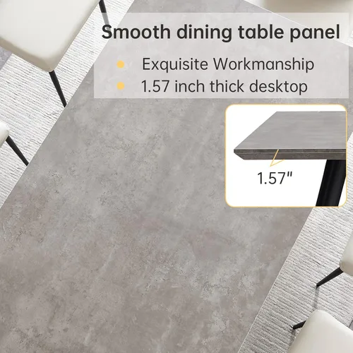 Vista 3 de ZckyCine Mesa de comedor moderna de mediados de siglo, juego de mesa de cocina de 7 piezas para 6 personas, mesa de comedor rectangular de madera