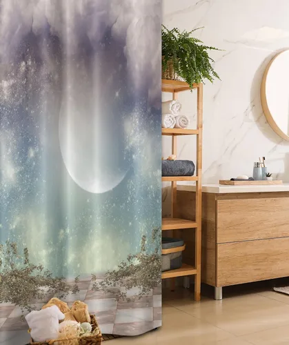 Vista 132 de set de cortina para baño decorativa de tela de poliéster con ganchos