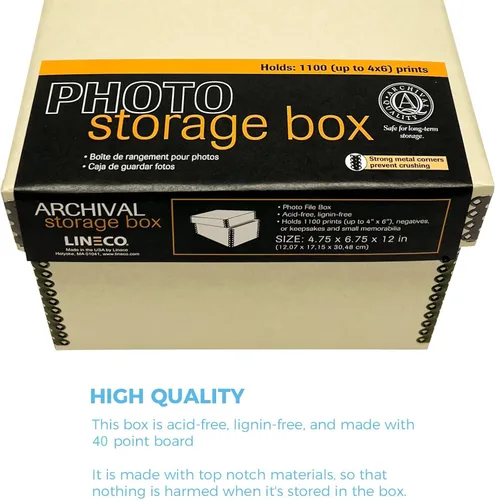 Vista 5 de Lineco Caja de tarjetas fotográficas, almacenamiento de archivo de calidad de museo, sin ácidos con tapa extraíble, almacenamiento a granel