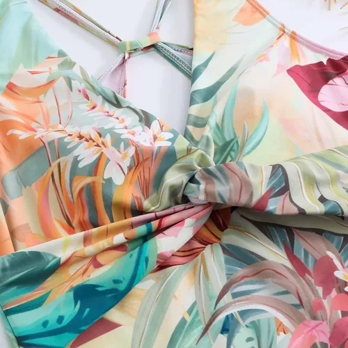 Vista 7 de Womens 2023 Summer Bikini Set 2 Piece Boho Vintage Print Halter Tummy Control Strappy Swimsuits with Maxi Wrap Skirt