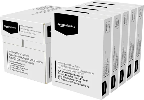 Vista 14 de Amazon Basics - Papel para impresora multiusos, 20 libras, 8.5 x 11 pulgadas, 1 resma (500 hojas), blanco, luminosidad 92 GE