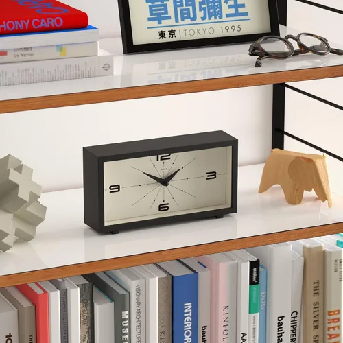 Vista 5 de JONES CLOCKS® Reloj de Escritorio Odeon Diseño Rectangular Moderno Negro Aspecto Retro Elegante para Estante, Mesa, Repisa de Chimenea