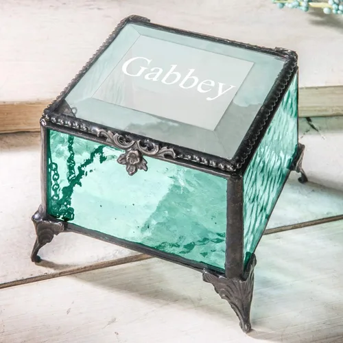 Vista 2 de Regalo personalizado para mujeres y niñas, caja de vidrio grabada, decoración decorativa, tocador, joyería, organizador de almacenamiento, recuerdo
