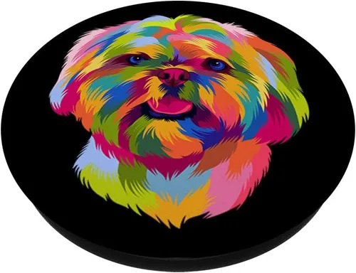 Vista 2 de Colorido Pop Art Shih Tzu Retrato Shitzu cachorro propietario PopSockets intercambiable PopGrip