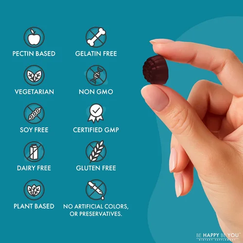 Vista 4 de Gomitas de glicinato de magnesio con L-teanina - Relajación y apoyo para dormir - Veganas, sin gelatina, sabor a bayas mixtas - Suplemento