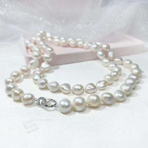 Vista 4 de Big Baroque Pearls Lariat Necklace, 12-13MM Freshwater Cultured Pearls In Sterling Silver Clasp Necklace, 37" Long Strand Pearl Necklace