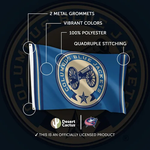 Vista 4 de Desert Cactus Columbus Blue Jackets Bandera NHL 100% poliéster para interiores y exteriores, 3 x 5 pies, banderas del equipo de la liga nacional