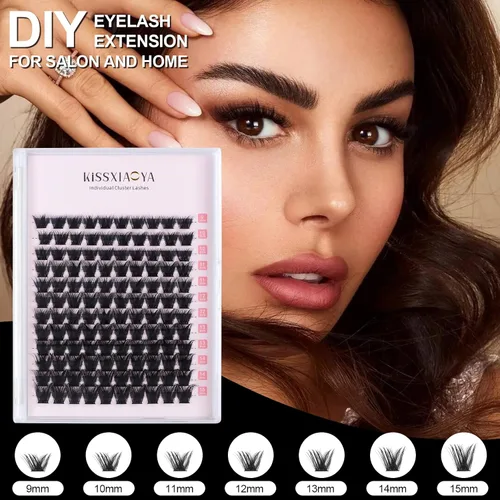Vista 7 de KISSXIAOYA Extensiones de pestañas en racimo, 120 pestañas postizas individuales en racimo D, 0.354-0.591 in, pestañas postizas naturales y suaves