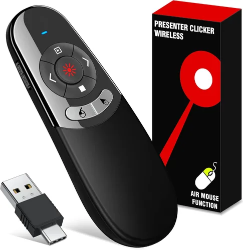 Vista 10 de Clicker de Presentación Puntero Láser Verde, Presentador Inalámbrico Puntero de PowerPoint Recargable, Puntero de Presentación RF 2.4GHz USB