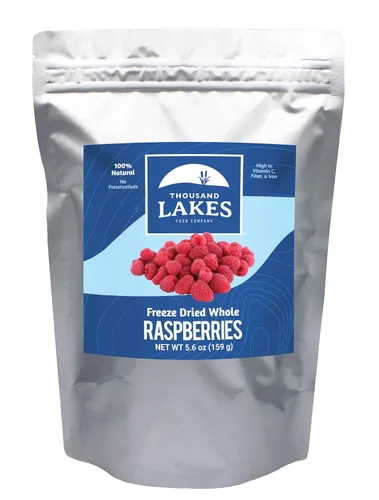 Vista 11 de Frambuesas enteras liofilizadas - 1.2 oz Marca Thousand Lakes 100% Raspberries, Premium Quality, Crunchy, Naturally Tangy, High in Vitamin C