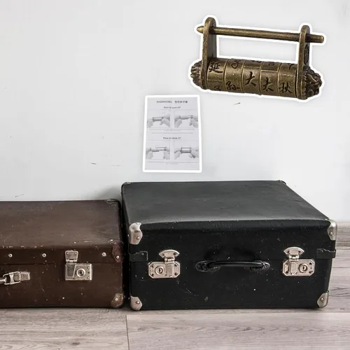 Vista 7 de Candado estilo vintage antiguo de metal para maleta con contraseña de caracteres chinos