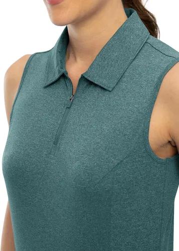 Vista 6 de YSENTO Camisas de golf sin mangas para mujer, ropa con cuello de 14 con cremallera de secado rápido, camisas polo de tenis