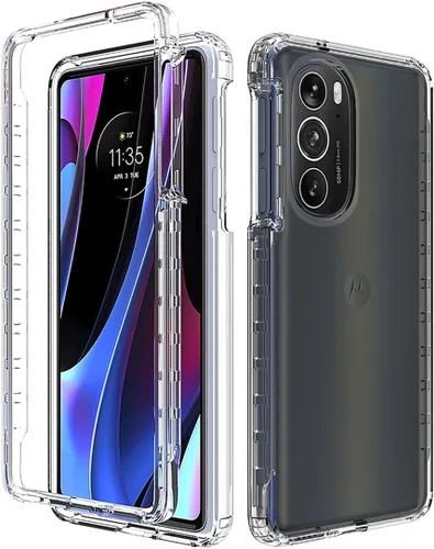 Vista 6 de Funda para Moto Edge + 2022/Edge 30 Pro/Edge X30 XT2201-1 con protector de pantalla de vidrio templado, suave 360 cuerpo completo a prueba